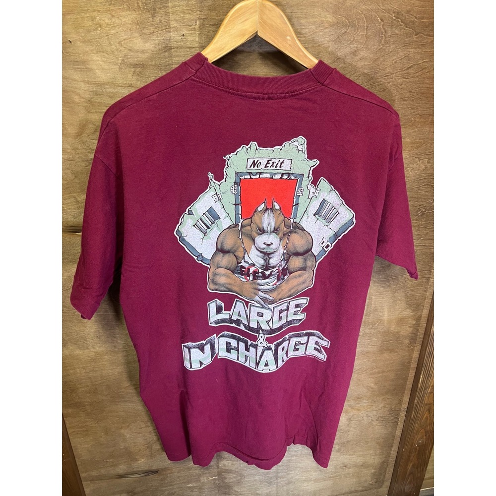 Vintage 1994 Dawg Pound Large & Charge Pitbull T Shirt XL Maroon Single Stitch - Picture 2 of 4